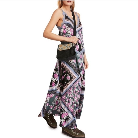 Free People Boho Bohemian Eclectic Hippie Graphite Combo Maxi Dress - Picture 2 of 16